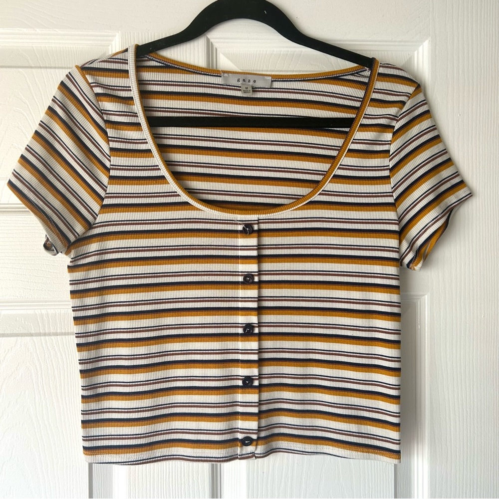 Ribbed Striped Crop Top Medium 🌻